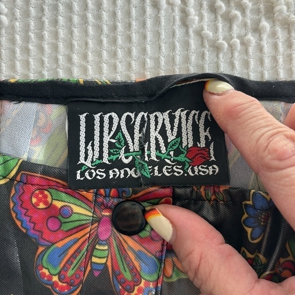 Rare Vintage Lip Service Los Angeles poly coated butterfly  floral groovy pants - Picture 8 of 12